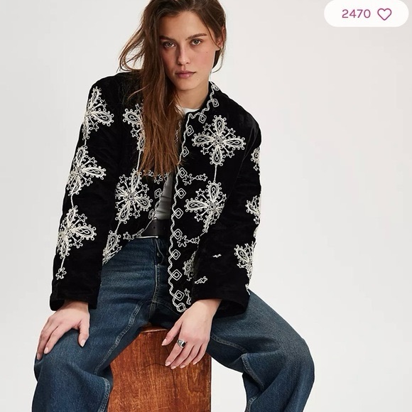 Free People Jackets & Blazers - Mia Embroidered Jacket - Black Combo by free people